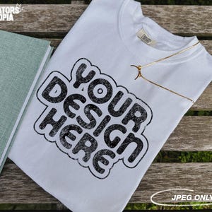 Comfort Colors 1717 T-Shirt White Mock Up | Comfort Colors 1717 Mockup | Folded T-Shirt | C1717 Tee | Vintage Boho Mockup | Flat Lay Mockup