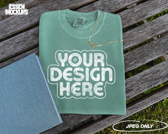 Comfort Colors 1717 T-Shirt Light Green Mock Up | Comfort Colors 1717 Mockup | Folded T-Shirt | C1717 Tee | Vintage Mockup | Flat Lay Mockup