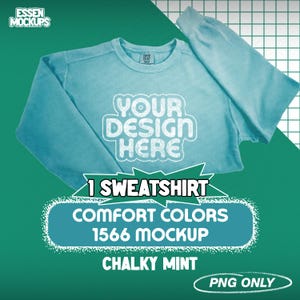 Comfort Colors 1566 Chalky Mint Sweatshirt Mockup | Chalky Mint Flat Lay PNG Files for Photoshop Canva | Comfort Colors Mockup | 1566 Mockup