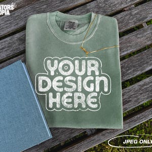 Comfort Colors 1717 T-Shirt Moss Mock Up | Comfort Colors 1717 Mockup | Folded T-Shirt Mock-Up | C1717 Tee | Boho Mockup | Flat Lay T-Shirt