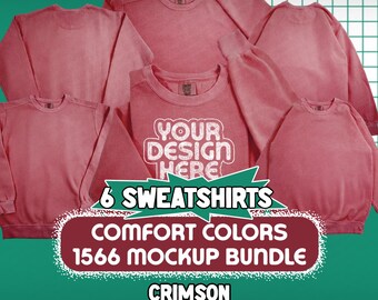 Comfort Colors 1566 Crimson Sweatshirt Mockup Bundle | Crimson Bundle | Pliki PNG dla Canva | Comfort Colors Mockup | Comfort Colors 1566