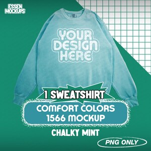 Comfort Colors 1566 Chalky Mint Sweatshirt Mockup | Chalky Mint Flat Lay PNG Files for Photoshop Canva | Comfort Colors Mockup | 1566 Mockup