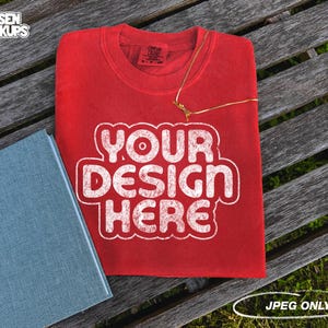 Comfort Colors 1717 T-Shirt Red Mock Up | Comfort Colors 1717 Mockup | Folded T-Shirt | C1717 Tee | Vintage Boho Mockup | Flat Lay Mockup