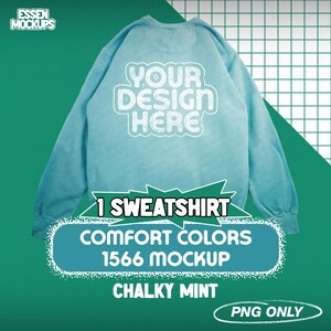 Comfort Colors 1566 Chalky Mint Sweatshirt Mockup | Chalky Mint Flat Lay PNG Files for Photoshop Canva | Comfort Colors Mockup | 1566 Mockup