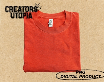 Orangefarbenes gefaltetes Hemd, Los Angeles Apparel 1801GD Mockup, Bundle T-Shirts, Canva Photoshop, Comfort Color, Streetwear Samle Garment Dye