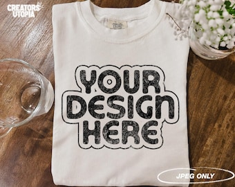 Comfort Colors 1717 T-Shirt White Mock Up | Comfort Colors 1717 Mockup | Folded T-Shirt | C1717 Tee | Vintage Boho Mockup | Flat Lay Mockup