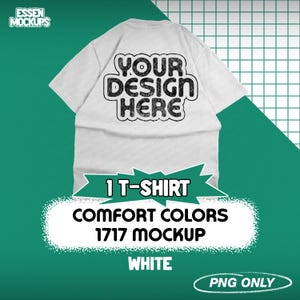 Comfort Colors 1717 White T-Shirt Mockup Back | White Flat Lay PNG Files for Photoshop Canva | Digital Download | Comfort Colors Mockup