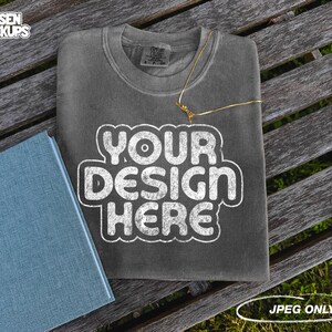 Comfort Colors 1717 T-Shirt Pepper Mock Up | Comfort Colors 1717 Mockup | Folded T-Shirt | C1717 Tee | Vintage Boho Mockup | Flat Lay Mockup