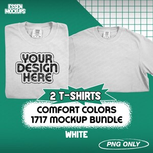 Comfort Colors 1717 White T-Shirt Mockup Bundle | 2 Folded T-Shirts | White PNG Files for Photoshop & Canva | Comfort Colors Mockup Bundle