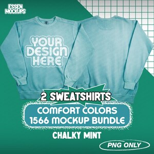 Comfort Colors 1566 Chalky Mint Sweatshirt Mockup Bundle | Front & Back Chalky Mint Flat Lay | Comfort Colors Mockup | Hoodie Mockup