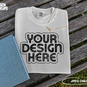 Comfort Colors 1717 T-Shirt White Mock Up | Comfort Colors 1717 Mockup | Folded T-Shirt | C1717 Tee | Vintage Boho Mockup | Flat Lay Mockup