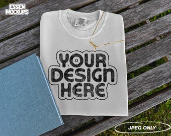 Comfort Colors 1717 Tシャツ ホワイト モックアップ | Comfort Colors 1717 モックアップ | 折り畳み Tシャツ | C1717 Tシャツ | ヴィンテージ ボヘミアン モックアップ | フラット レイ モックアップ