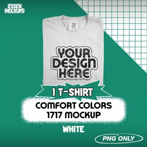 Comfort Colors 1717 White T-Shirt Mockup Folded | White Flat Lay PNG Files for Photoshop Canva | Digital Download | Comfort Colors Mockup