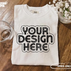 Comfort Colors 1717 T-Shirt White Mock Up | Comfort Colors 1717 Mockup | Folded T-Shirt | C1717 Tee | Vintage Boho Mockup | Flat Lay Mockup