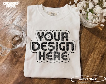 Comfort Colors 1717 T-Shirt White Mock Up | Comfort Colors 1717 Mockup | Folded T-Shirt | C1717 Tee | Vintage Boho Mockup | Flat Lay Mockup