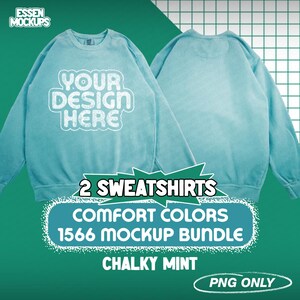 Comfort Colors 1566 Chalky Mint Sweatshirt Mockup Bundle | Front & Back Chalky Mint Flat Lay | Comfort Colors Mockup | Hoodie Mockup