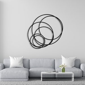 Arte mural moderno de metal, decoración de pared abstracta circular negra, escultura de pared de metal grande, decoración geométrica moderna, escultura de círculos superpuestos