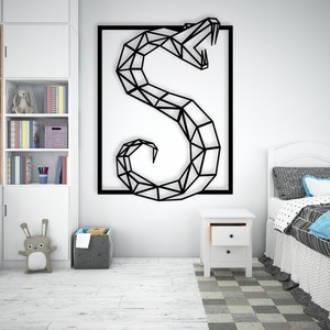 Geometrische Schlange Metall Wandkunst, Modernes Tier Wanddekor, Schwarzes Metall Schlange Wandbehang, Reptilien Liebhaber Geschenk, Einzigartiges Haus & Büro Kunstwerk