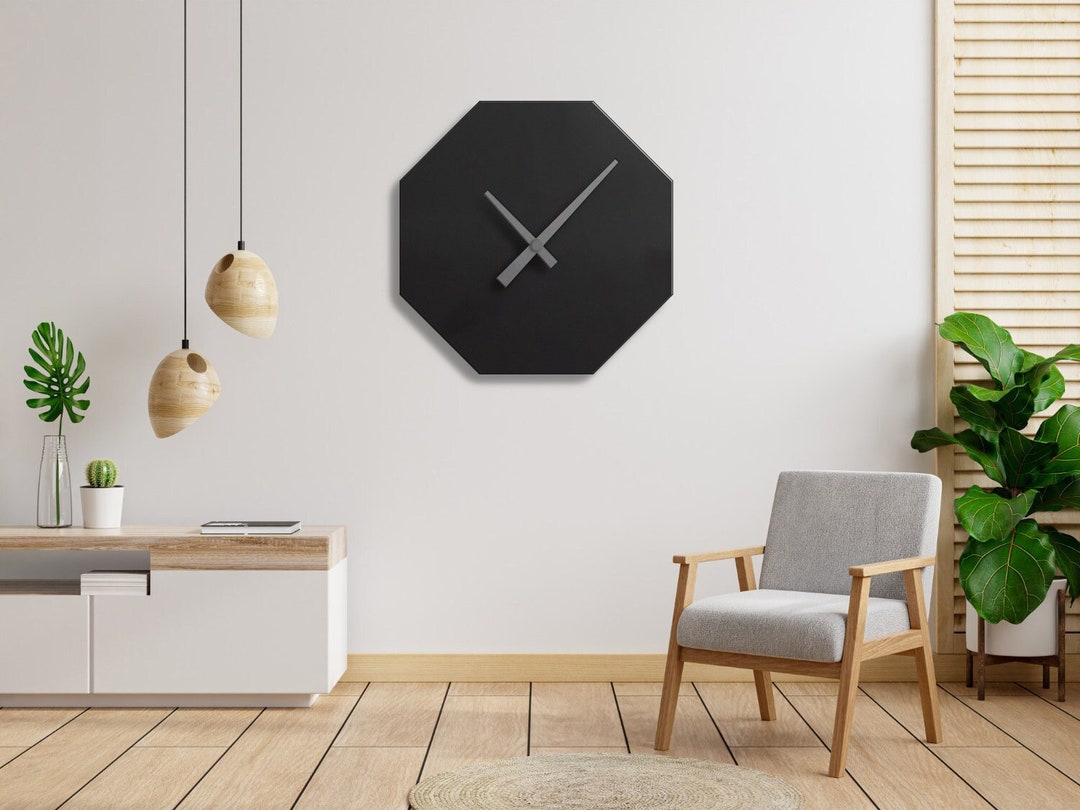 Black Modern Wall Clock, Unique Wall Clock, Black Wall Decor, Metal Wall Clock, Wall Clock