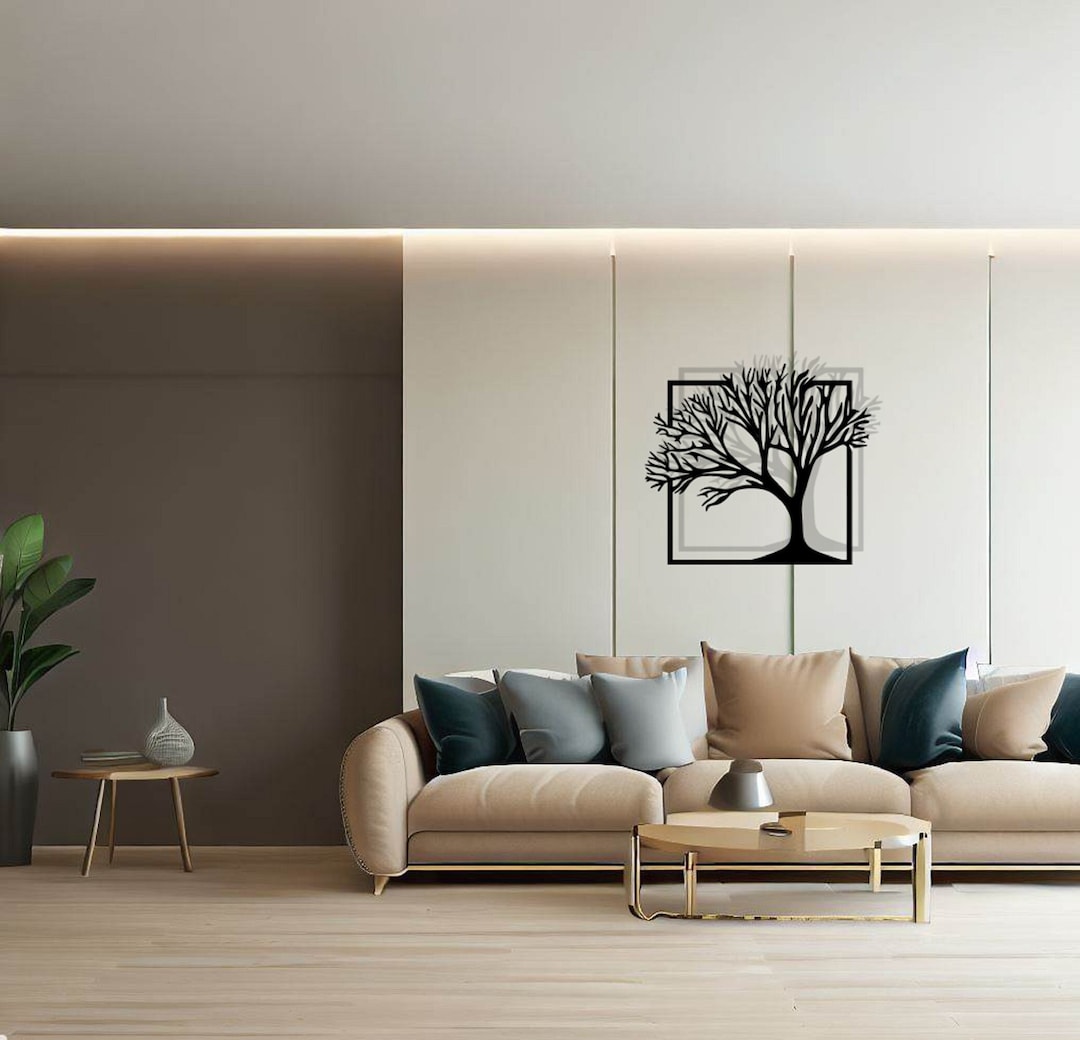 Metal Tree Wall Art - Large Tree of Life, Modern Home Decor, Black ...