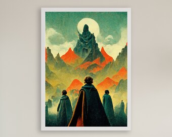 Lord of the Rings Art Print, Mid Century Modern, Hobbit Inspired
