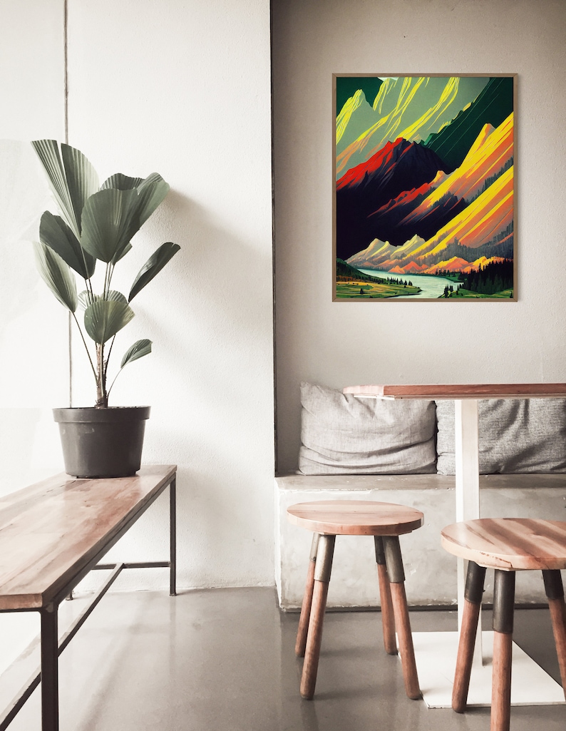 Mid Century Modern Landscape Wall Art Print Etsy