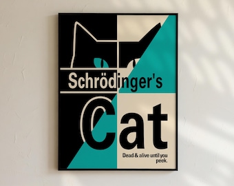 Mid-Century Modern Physics Poster: Schrödinger's Cat wall art