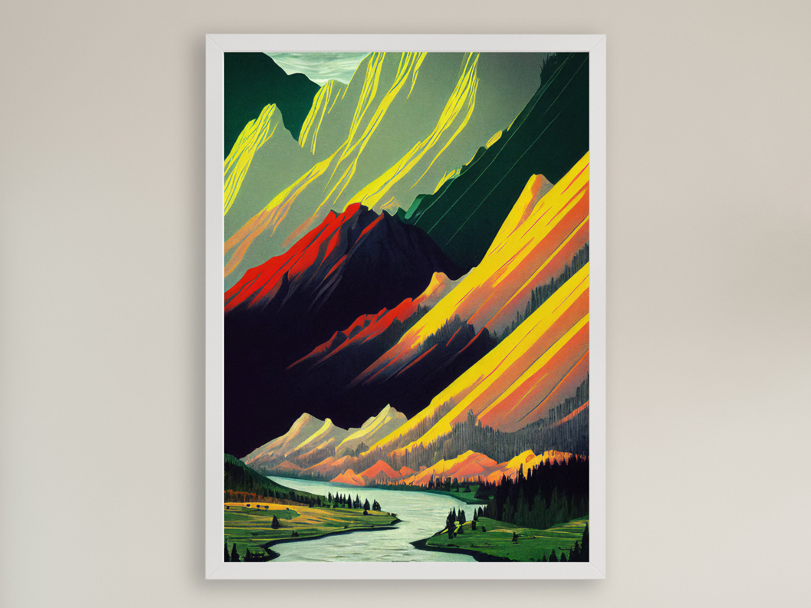 Mid Century Modern Landscape Wall Art Print - Etsy