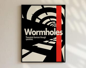 Mid-Century Modern Physics Poster: Wormholes Time Travel Science Wall Art