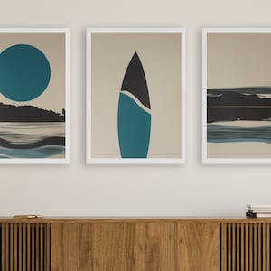 3er Set Mid Century Moderne Strand Drucke - Vintage Surfen Poster - Retro Ozean Wellen Wandkunst, Surfbrett Poster, Surfen Print, Strand Wellen