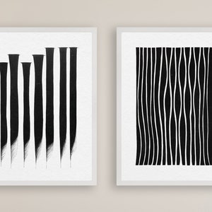 2 Mid Century Modern Abstract Art, Line Art Prints