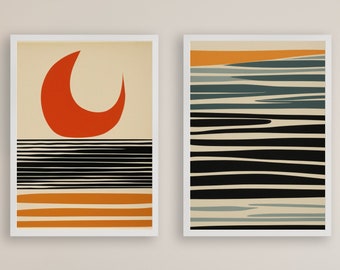 Mid Century Modern Beach Waves Art Prints: Coastal Home Decor