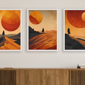 3 Dünen inspirierte Mid Century Modern Wand Kunst Druck, Arrakis Drucke, Dünen inspirierte Poster, Geschenke für Scifi Filmfans