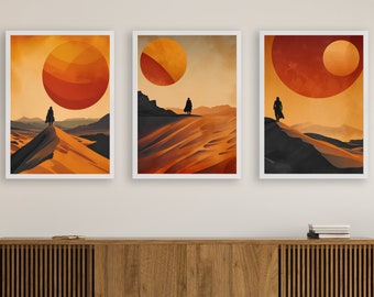 3 Dune Inspired Mid Century Modern Wall Art Print, Arrakis prints, Dune inspired posters, Gifts for scifi movie fans