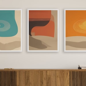 Set of 3 Retro 1960s Mid Century Modern Abstract Color Art - Vintage Wall Art, Abstract Retro Decor, Mid Century Modern Wall Decor