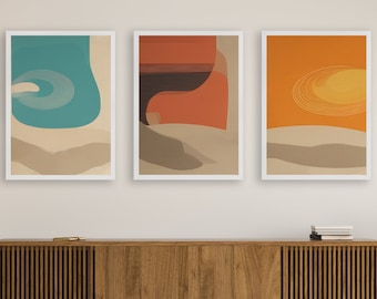 Láminas de arte abstracto moderno de mediados de siglo: decoración retro de los años 60, juego de 3