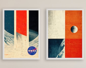 2 NASA Mid-Century Modern Art Prints: Abstract Space Wall Art