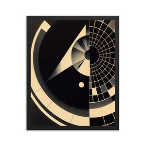 Puede incluir: Impresi&oacute;n de arte geom&eacute;trico abstracto con formas negras y blancas sobre un fondo crema. El dise&ntilde;o presenta un c&iacute;rculo negro grande con un c&iacute;rculo blanco m&aacute;s peque&ntilde;o en su interior, un tri&aacute;ngulo negro y un patr&oacute;n de cuadr&iacute;cula.