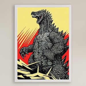 Godzilla Inspired Mid Century Modern Wall Art, Godzilla Inspired Print