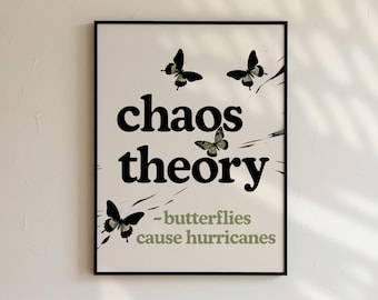 Póster de física moderna de mediados de siglo: Teoría del caos y el efecto mariposa (arte mural)