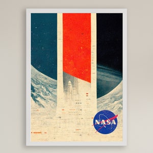 Impresión moderna de mediados de siglo de la NASA, arte mural de la NASA, arte mural espacial, póster de la NASA