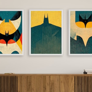 3 Superhero Mid Century Modern Art Prints Wall Art