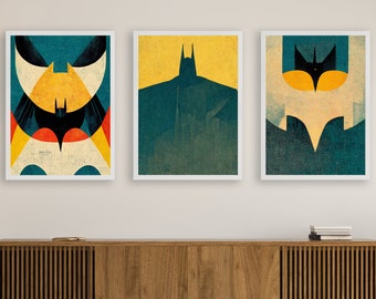 3 Superhero Mid Century Modern Art Prints Wall Art