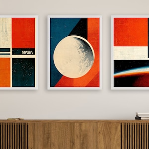 3 NASA Mid Century Modern Abstract Art Prints, NASA Wall Art, Space wall art, NASA gift