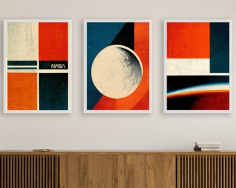 3 NASA Mid Century Modern Abstract Art Prints, NASA Wall Art, Space wall art, NASA gift