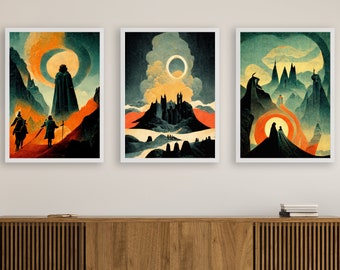 Lord of the Rings Art Prints, Mid Century Modern Wall Art (Set of 3)