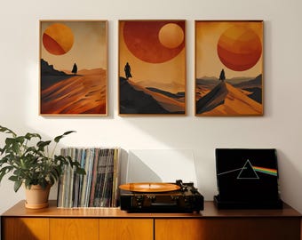Desert Sand Dune Wall Art Prints (Set of 3): Mid-Century Modern Poster