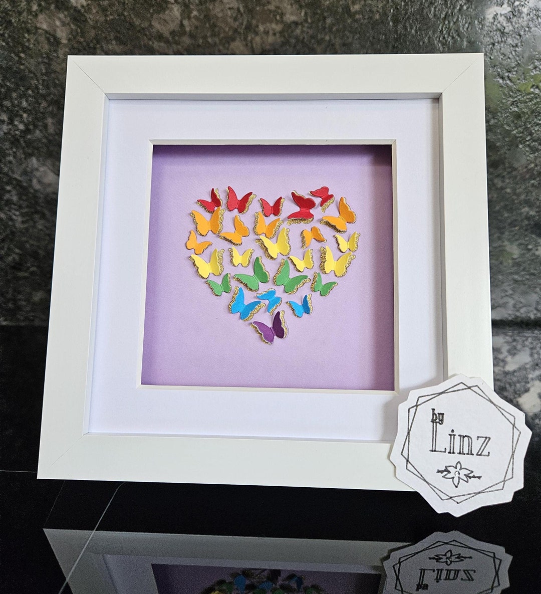 3D Butterfly Heart Art: Rainbow Glitter Shadow Box Frame - Etsy UK