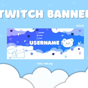 CUSTOM cinnamon roll dog banner ! / cute / kawaii / gamer / twitch theme / blue / bear / pastel