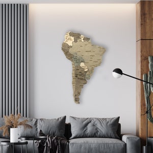 Mapa de América del Sur de madera para pared, arte de pared, mapa de viaje, decoración de pared, decoración del hogar, mapa de América Latina, regalo de aniversario, regalo de cumpleaños, regalo de inauguración de la casa